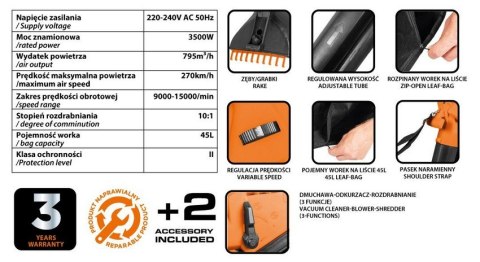 ODKURZACZ OGRODOWY 3500W WOREK 45L NEO ODKURZACZ OGRODOWY 3500W WOREK 45L NEO