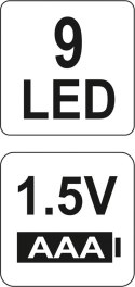 LATARKA ALUMINIOWA, 9LED, CZARNA YATO