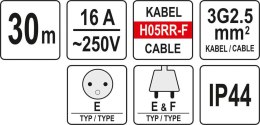 PRZEDŁUŻACZ BUDOWLANY 30M 3*2.5MM2 YATO