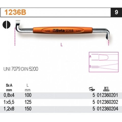 WKRĘTAK PŁASKI KĄTOWY DWUSTRONNY 0.8*4MM BETA