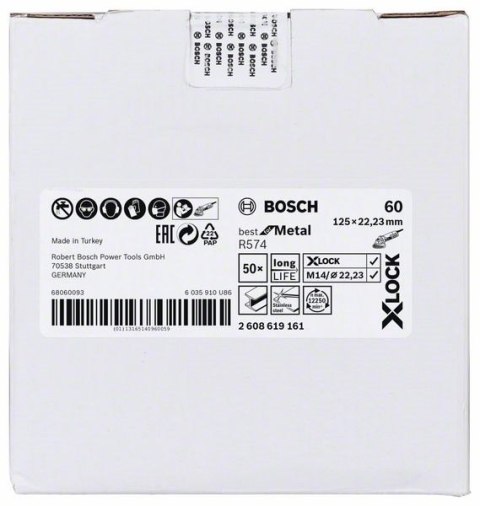 KRĄŻEK FIBROWY X-LOCK R574 GR. 60 125MM BOSCH