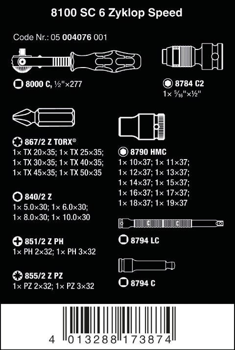 GRZECHOTKA ZYKLOP SPEED 1/2'' W ZESTAWIE METRYCZNYM,28 CZĘŚĆ WERA