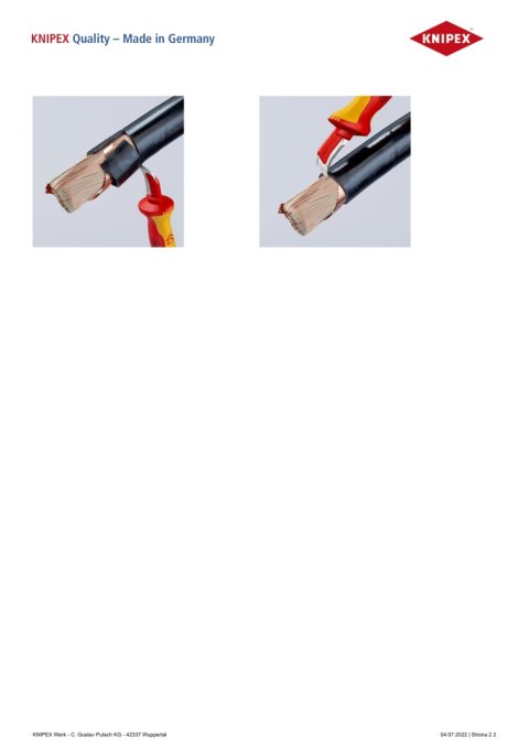 NÓŻ DO ŚCIĄGANIA IZOLACJI ZE STOPKĄ PROWADZĄCĄ 180MM KNIPEX