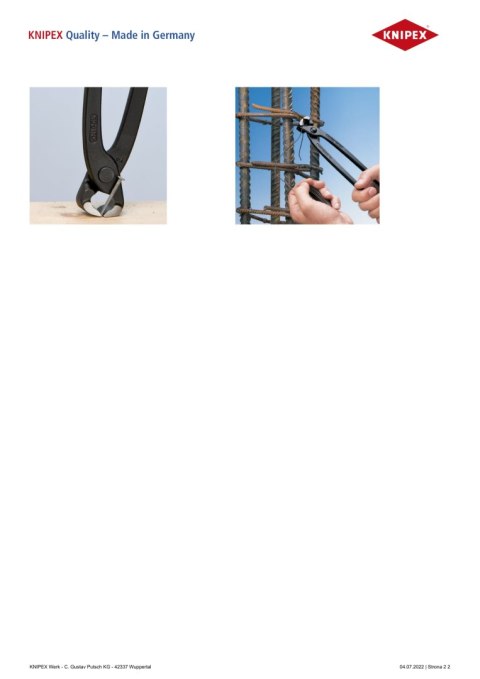 OBCĘGI ZBROJARSKIE DO DRUTU ZBROJENIOWEGO I PLECIONEK 220MM KNIPEX