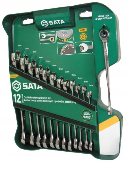 ZESTAW KLUCZY PŁASKO-OCZKOWYCH Z PODWÓJNĄ GRZECHOTKĄ 12SZT UN