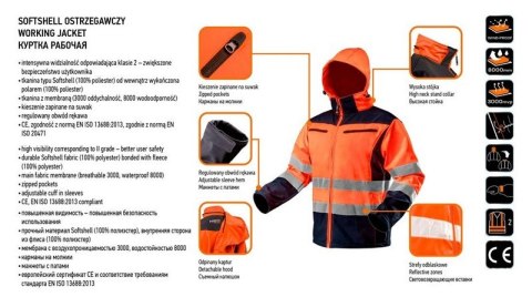 KURTKA SOFTSHELL Z KAPTUREM POMARAŃCZOWA, ROZMIAR XL NEO