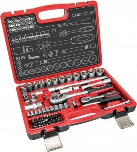 ZESTAW KLUCZY NASADOWYCH CRV 1/4''-1/2'' 72 ELEMENTÓW DEDRA