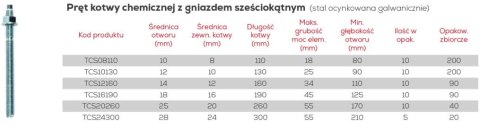SZPILKA KOTWY CHEMICZNEJ 20*260MM UN