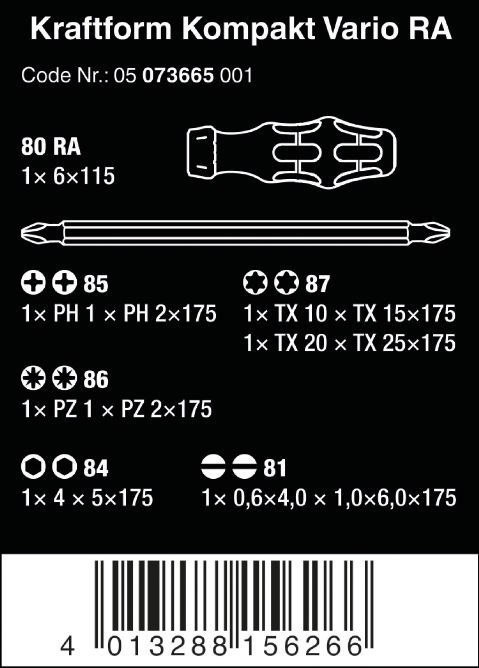 ZESTAW KRAFTFORM KOMPAKT VARIO RA SB, 7CZ. WERA
