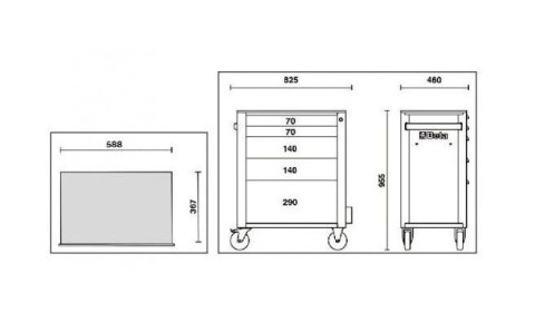 WÓZEK NARZĘDZIOWY Z 5 SZUFLADAMI SZARY. C24S BETA