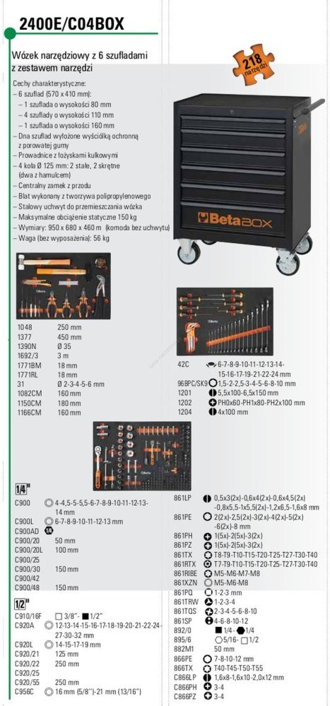 WÓZEK NARZĘDZIOWY Z 6 SZUFLADAMI CZARNY C04BOX1+196 NARZĘDZI BETA