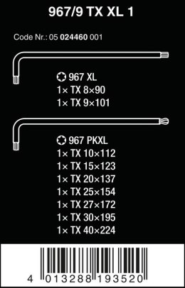 ZESTAW KLUCZY TRZPIENIOWYCH TORX, DŁUGICH, 9CZĘŚĆ WERA