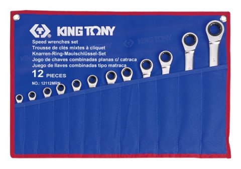 KOMPLET KLUCZY PŁASKO-OCZKOWYCH Z GRZECHOTKĄ 12 SZTUK 8-24MM KING TONY