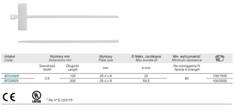 OPASKA KABLOWA Z TABLICZKĄ OPISOWĄ POPRZECZNĄ 200*2.5MM BETA