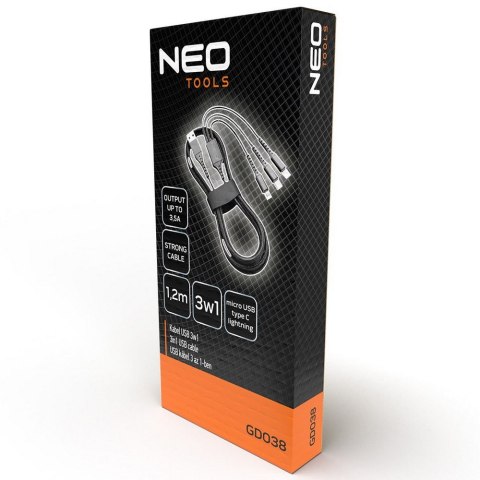 KABEL DO ŁADOWANIA 3W1 1.2M NEO