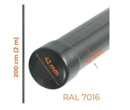 SŁUPEK OGRODZENIOWY RURA FI 42MM 1.1MM 2M ANTRACYT RAL 7016 UN