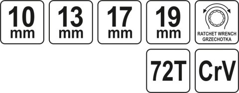 KLUCZ OCZKOWY Z GRZECHOTKĄ 10-13-17-19 YATO